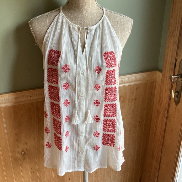NWOT Joie white & red embroidered boho top - Picture 8 of 11